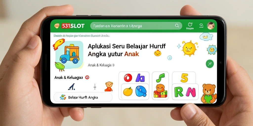 Tampilan antarmuka pengguna 531SLOT untuk belajar huruf dan angka.