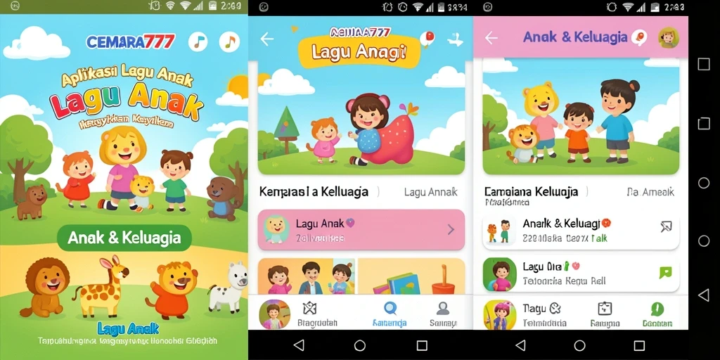Tampilan antarmuka user-friendly aplikasi CEMARA777 dengan lagu anak.