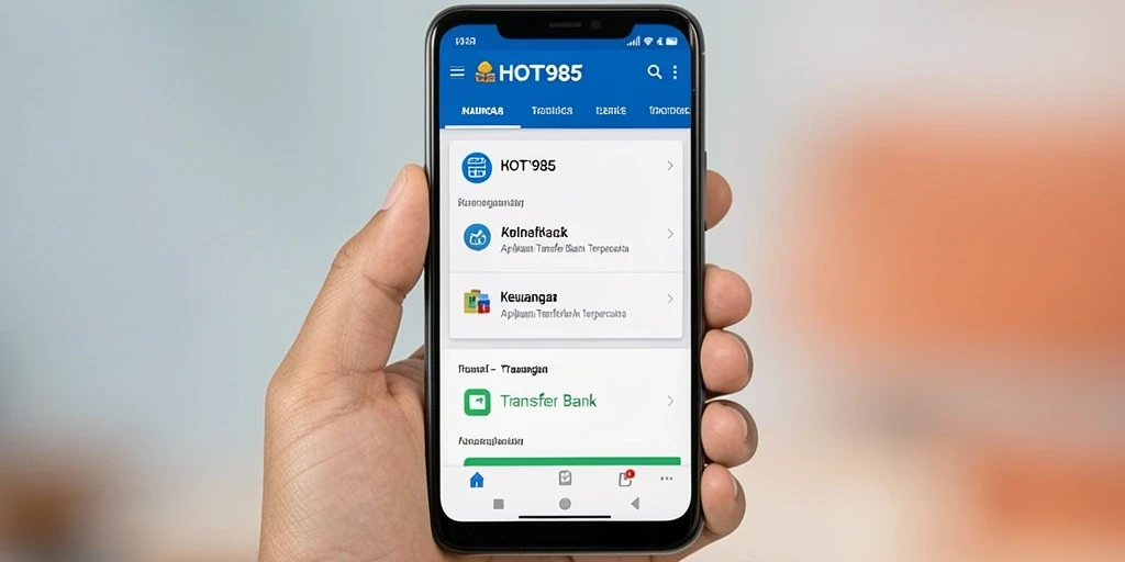 Antarmuka aplikasi HOT985 untuk Transfer Bank yang praktis.