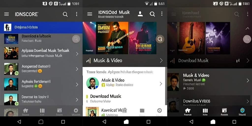 Antarmuka pengguna IDNSCORE yang sederhana dan menarik untuk mengunduh musik.