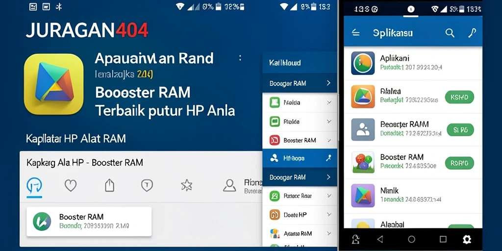 Antarmuka JURAGAN404 menampilkan fungsi optimasi RAM yang efisien.