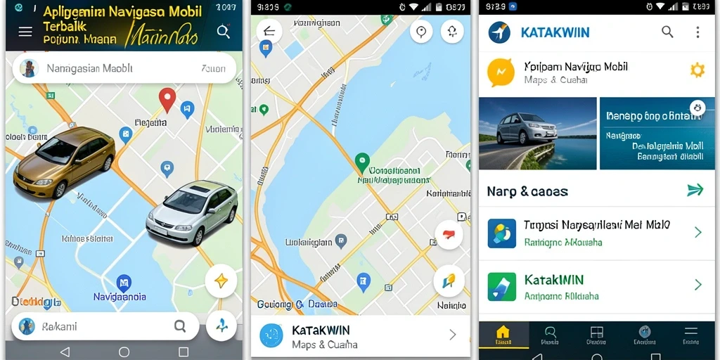Tampilan antarmuka aplikasi KATAKWIN dengan fitur navigasi mobil.