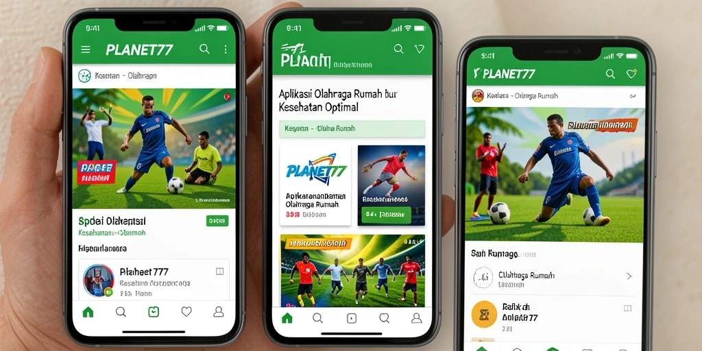 Antarmuka aplikasi PLANET77 untuk olahraga di rumah yang menarik.