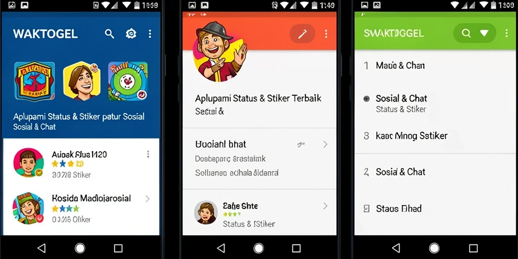 Tampilan antarmuka aplikasi WAKTOGEL yang user-friendly dan beragam stiker.